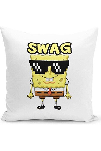LOUD UNIVERSE Swag Like A Boss Spongebob Themed Throw Pillow White/Black/Yellow 16x16inch