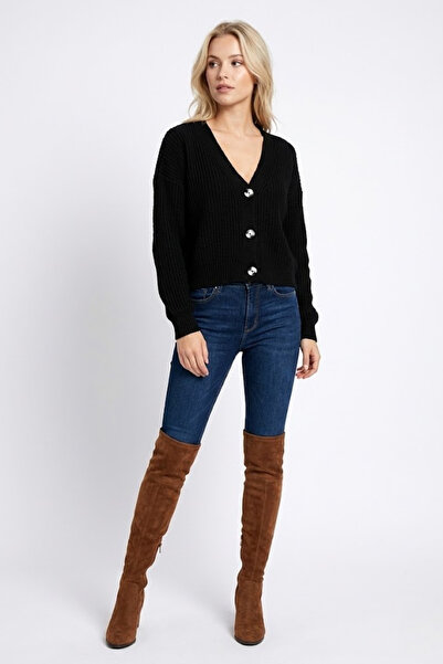 ABAY GİYİM Women's Basic V-Neck Buttoned Knit Cardigan