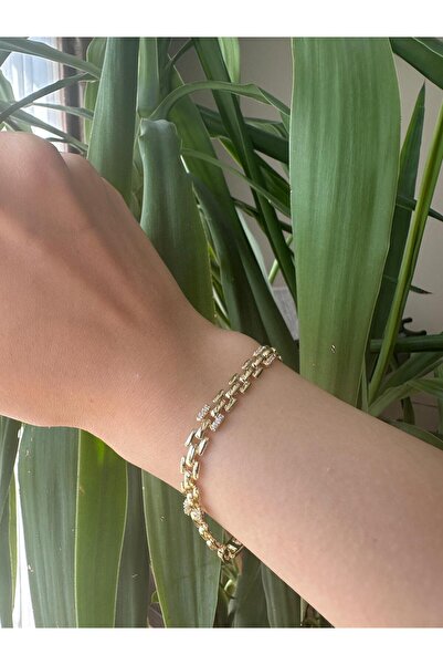 Toz Vintage Fex Stone Detailed Gold Color Stylish Design Vintage Retro Bracelet