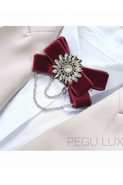 Pegu BORDO KADİFE ,KRİSTAL TAŞLI ,KADIN PAPYON,BROŞ,YAKA İĞNESİ,KRAVAT