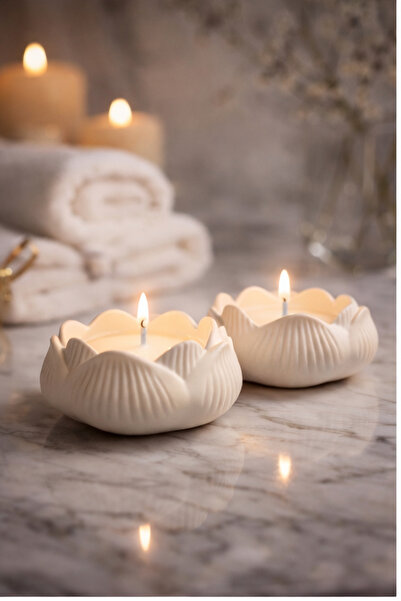 Lumiarte 2’li Lotus Şekilli Vanilya Kokulu Dekoratif Mum Seti