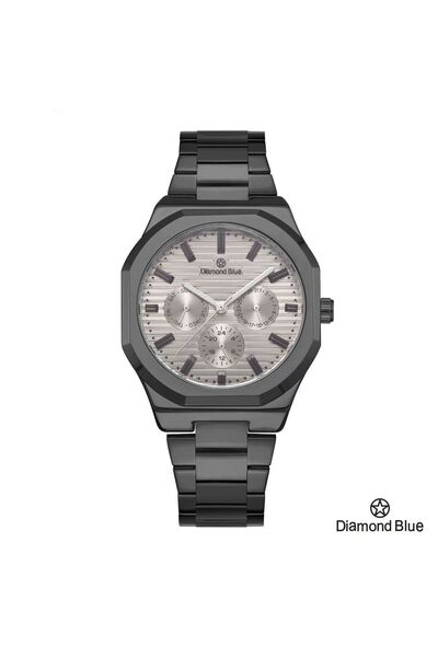 Diamond Blue ساعة دايموند بلو رجالية، سور أسود وصحن رمادي، تصميم عصري يناسب ك...