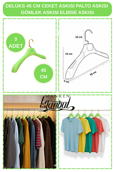 Manken İstanbul 3 Pieces Green 45 cm Special Production Coat Hangers, Coat Ha...