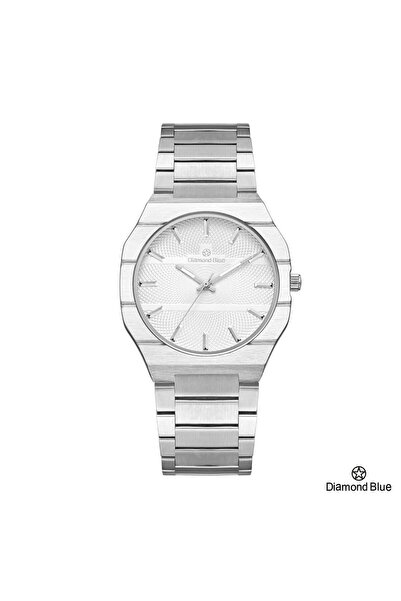 Diamond Blue ساعة دايموند بلو رجالية، سور فضي وصحن أبيض منقوش، بساطة ونقاء في التصميم.