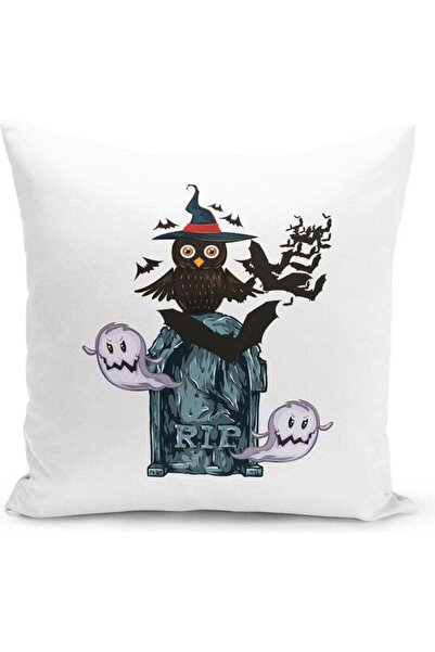 Lit Decorative Throw Owl in Grave Yard Print Pillow White 16 x 16inch