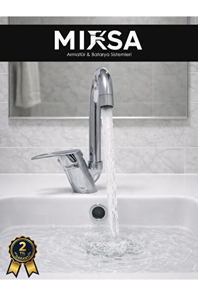 MİXSA Baston Borulu Banyo Lavabo Bataryası, Musluğu, Çeşmesi Çift Su Girişli
