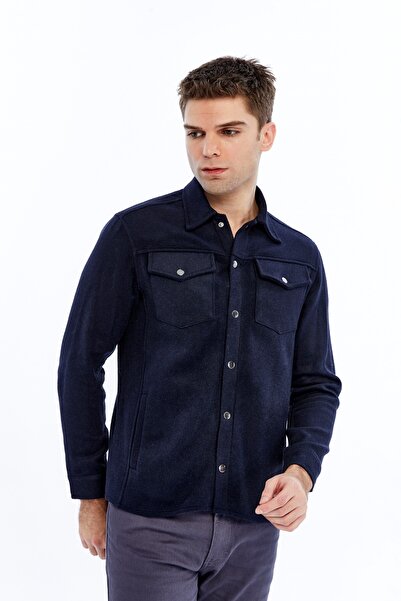 Modafit Erkek Regular Fit Kışlık Lacivert Kaşe Gömlek