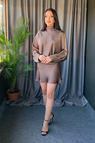 PATEVA Saten Yarasa Kol Mini Elbise