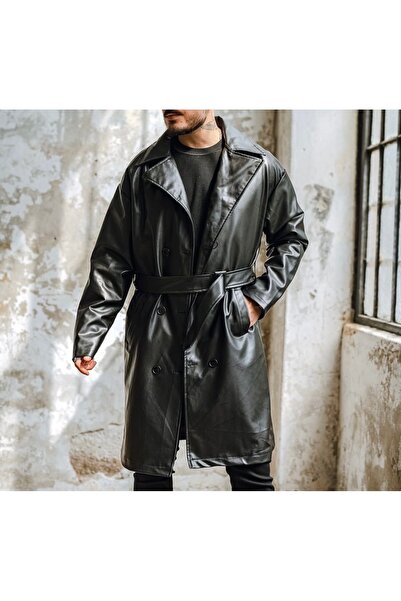 MEÇE TRENÇKOT Oversize Kesim Deri Trençkot