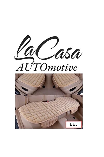 la casa غطاء مقعد سيارة لاكاسا فاخر مبطن بنمط مربعات ناعم ومريح (مجموعة من 3) بيج