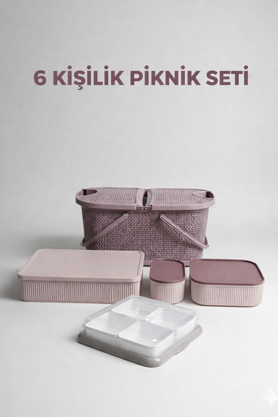 İ&A HOME 6 Kişilik Piknik ve Kahvaltı Seti | Taşınabilir Sepet, Kapaklı Kaplar