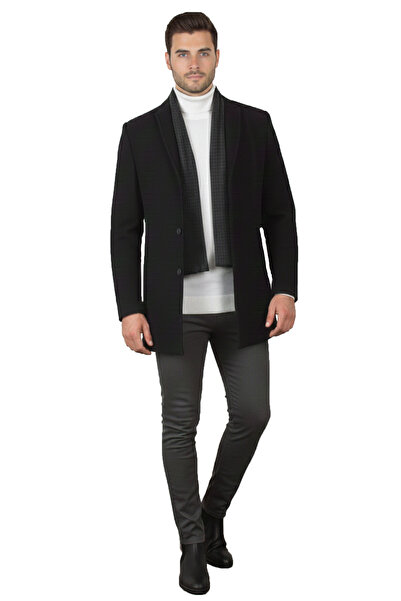 DeepSEA معطف رجالي أسود من الصوف بقصة عادية وياقة قابلة للفصل - بأزرار • فتحة واحدة • 2407000