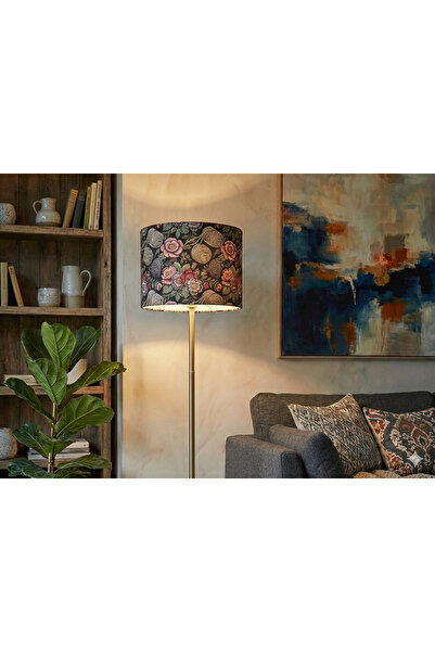 Otay Ev Dekorasyon Çiçek ve İplik Desenli Kumaş Lambader Başlığı ( Sadece Başlık )