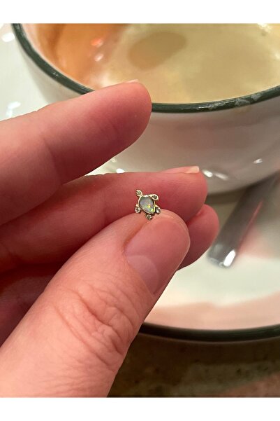 denizden silver Opal taşlı kaplumbağa gümüş piercing