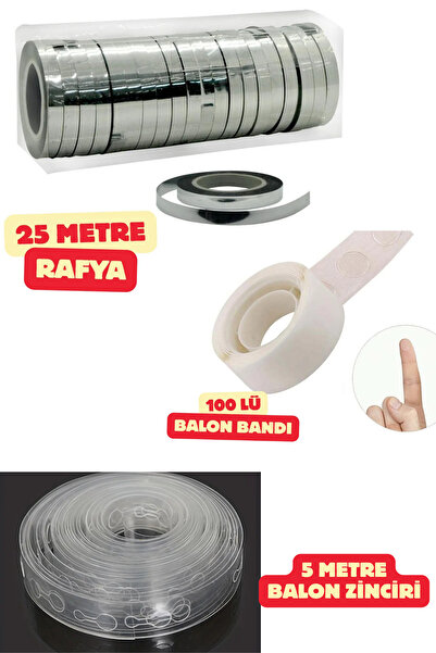 Baloncu Dede Gümüş Balon İpi Rafya 100 Lü Balon Bandı 5 Metre Balon Zinciri Doğum Günü Malzemeleri