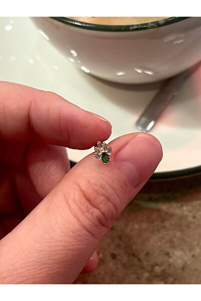 denizden silver Baget taşlı yeşil gümüş piercing