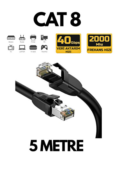 ATAsoft ELEKTRONİK Since 2021 CAT8 Ethernet Kablosu 5 Metre Metal Zırhlı LAN ...