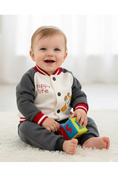 voyyo kids baby Băiat 1-2-3-4 ani Iarna 3 cu căptușeală din fleece Set de pantaloni de trening cu jachetă de colegiu