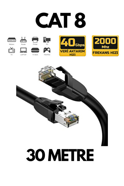 ATAsoft ELEKTRONİK Since 2021 CAT8 Ethernet Kablosu 30 Metre Metal Zırhlı LAN...