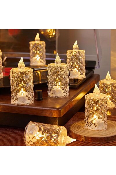 Evvano Tıkla Fırsatları Yakala Led Mum Şeffaf Kristal LED Mum Pilli Alevsiz Ç...