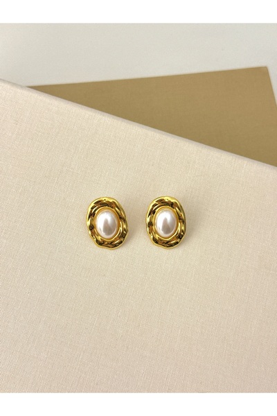 YOUES JEWELRY أقراط نسائية من الفولاذ المينيماليستي مع اللؤلؤ الذهبي