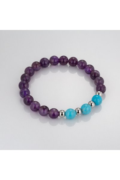 MK tasarım Relaxation, Calm, Energy Bracelet Real Amethyst - Blue Turquoise Stone Bracelet Mkt.1.101.9