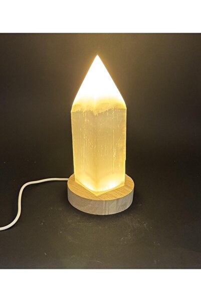 gemsartdeco SELENİT DOĞALTAŞ NATUREL KULE LAMBA(SARI IŞIK)