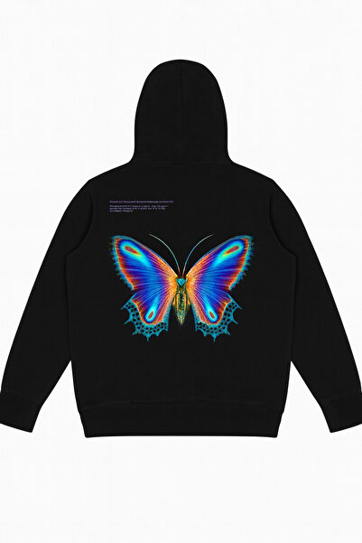 CLASSY.MODA Φούτερ Unisex oversized με κουκούλα με πολύχρωμο σχέδιο πεταλούδα...