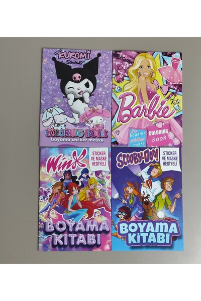 ada çanta kırtasiye 4 adet stickerli boyama kitabı (Kuromi(K)/Barbi/winx/scoo...