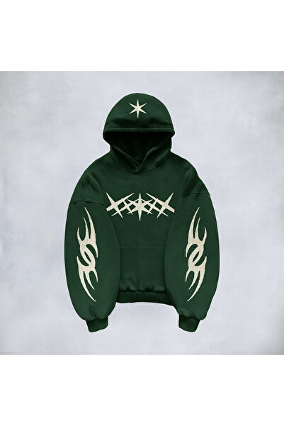 CLASSY.MODA Unisex oversized με κουκούλα Tribal Sleeve Detailed Star με τύπωμ...