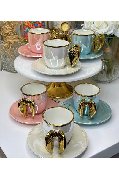 cicizuccaciye 6 Kişilik Melek Kanatlı Porselen Çay Fincanı