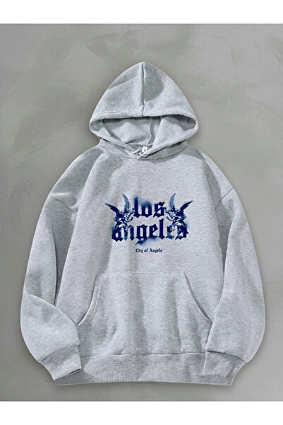 Mayer Butik Unisex Women/Men Los Angeles Printed Oversized Hooded Sweatshirt