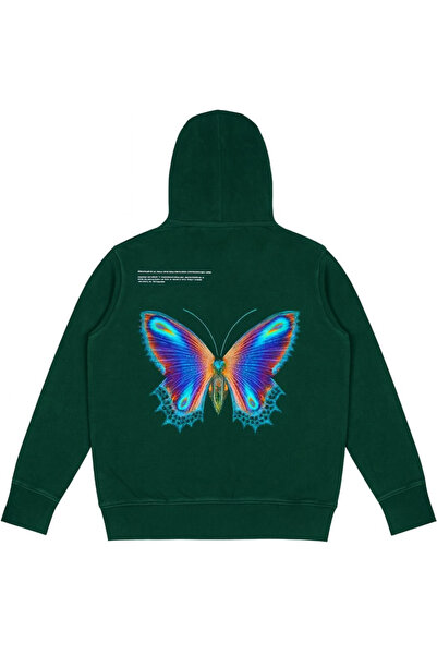 CLASSY.MODA سويت شيرت للجنسين قصة فضفاضة بغطاء رأس مطبوع عليه رسومات فراشة مل...