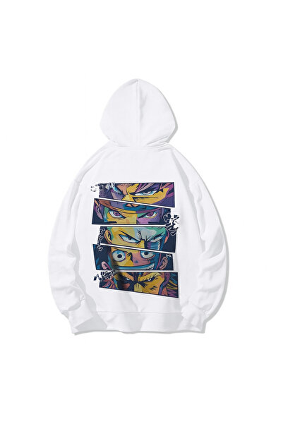 CLASSY.MODA سويت شيرت للجنسين قصة فضفاضة بغطاء رأس مطبوع عليه رسومات أنيمي ست...