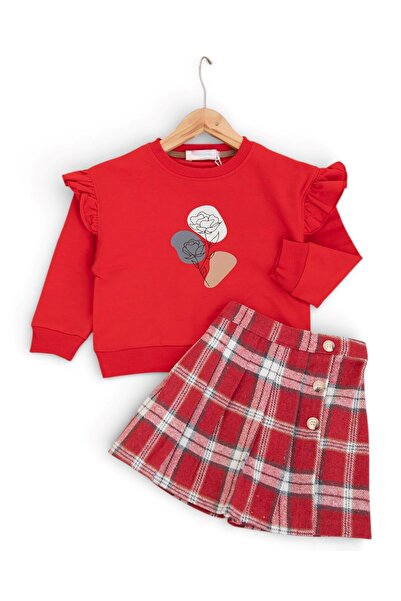 VOY KİDS Bluză cu volane pentru fetiță de 4-5-6-7-8 ani și set elegant pentru copii din fustă pantalon scurtă piese l Set pentru fetiță de sărbători