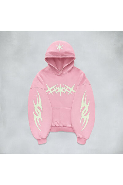 CLASSY.MODA Unisex oversized με κουκούλα Tribal Sleeve Detailed Star με τύπωμ...