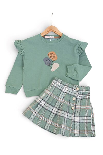 VOY KİDS Bluză cu volane pentru fetiță de 4-5-6-7-8 ani și set elegant pentru copii din fustă pantalon scurtă piese l Set pentru fetiță de sărbători