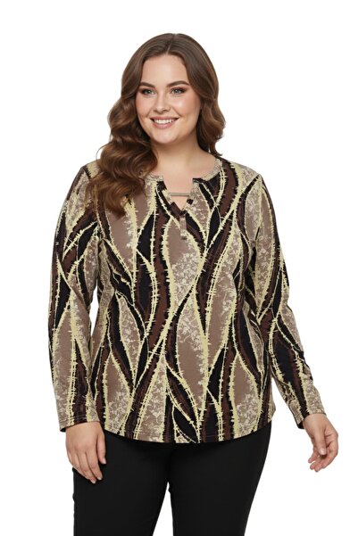 LİNSOLİTA Women's V-Neck Printed 2-Button Blouse Bgl-St05095