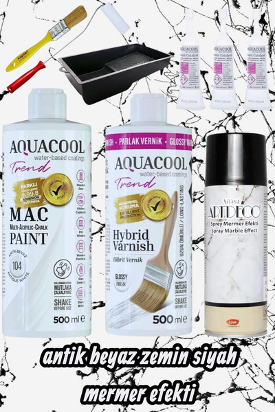 Aquacool Trend mermer fayans ıslak zemin lavabo boyama seti Mermer efekti 500...