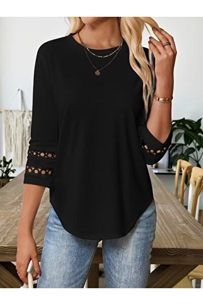 JANES Дамска блуза с дълги ръкави от вискоза, с деколте тип „велосипед“ и рък...