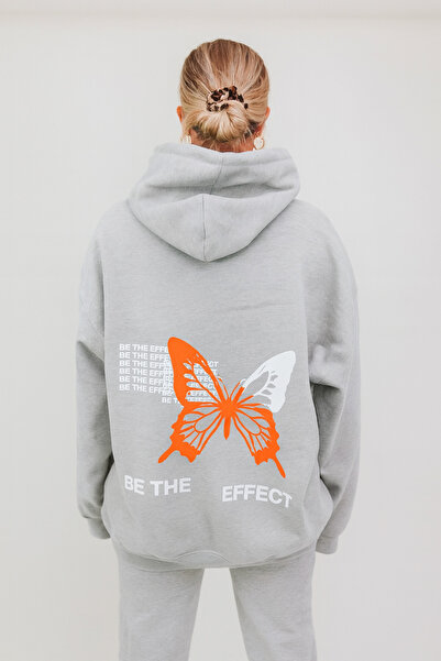 CLASSY.MODA Φούτερ Unisex με κουκούλα με μοτίβο πεταλούδας και τσέπες καγκουρ...