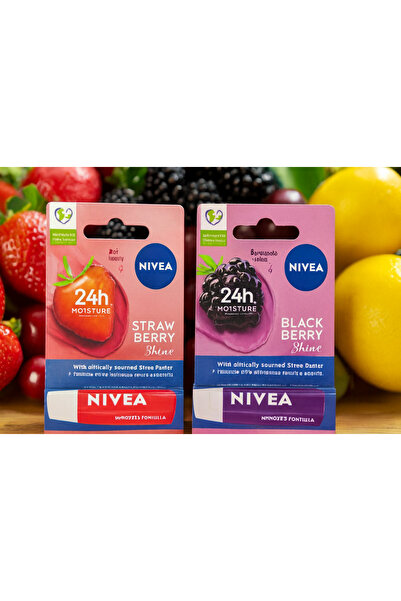 NIVEA Böğürtlen Dudak Bakım Kremi 4.8gr+ Çilekli Dudak Dudak Bakım krem 2'li set