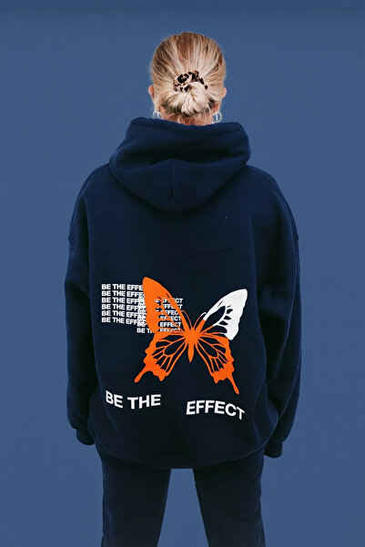 CLASSY.MODA Φούτερ Unisex με κουκούλα με μοτίβο πεταλούδας και τσέπες καγκουρ...