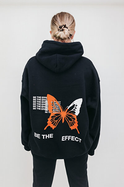 CLASSY.MODA Φούτερ Unisex με κουκούλα με μοτίβο πεταλούδας και τσέπες καγκουρ...