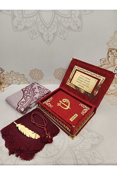 AGH Değerli Hediyeler Kadife Kaplı Özel Hediyelik Kur'an Seccade Başörtü Tesb...