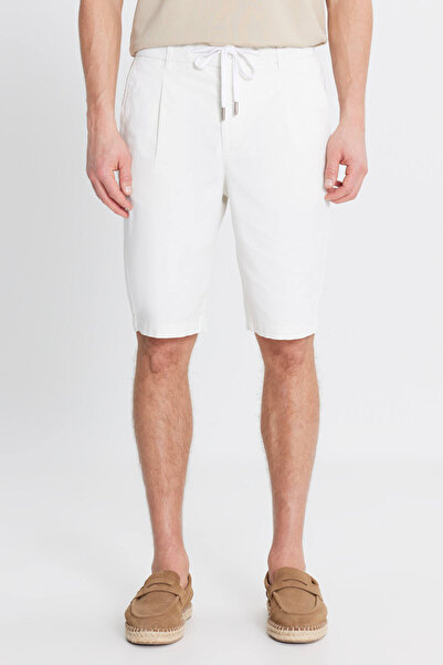 ALTINYILDIZ CLASSICS Men's White Cotton Slim Fit Slim Fit Tie Waist Side Pocket Stretch Shorts