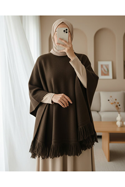 Modamorfo Tassel Detailed Knitwear Poncho - Brown