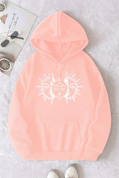 CLASSY.MODA Hanorac unisex cu 3 fire K cu glugă Kangaroo Pocket Sun and Moon ...