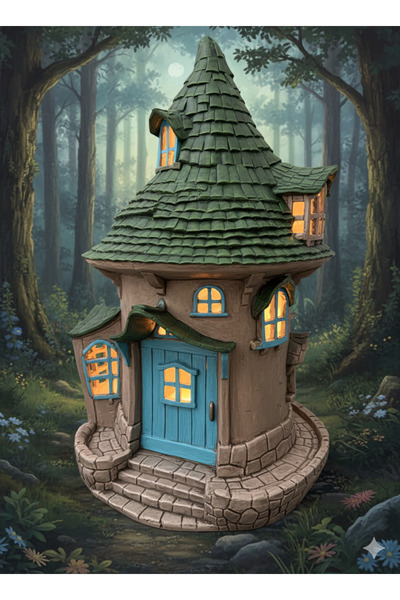 İki Cadı Tasarım Işıklı Masal Ev, Dekoratif Polyester Obje