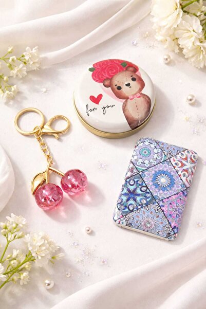 Şirin Set cadou romantic triplu cu motiv albastru și sclipiri de cireșe